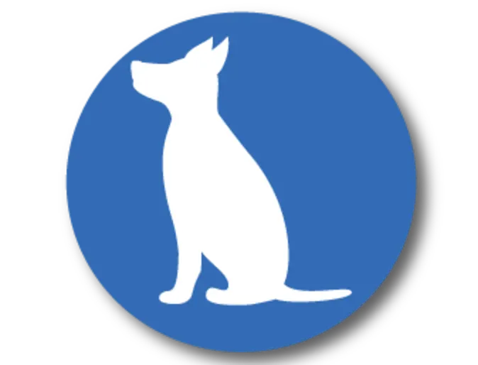 Blue icon of puppy sitting